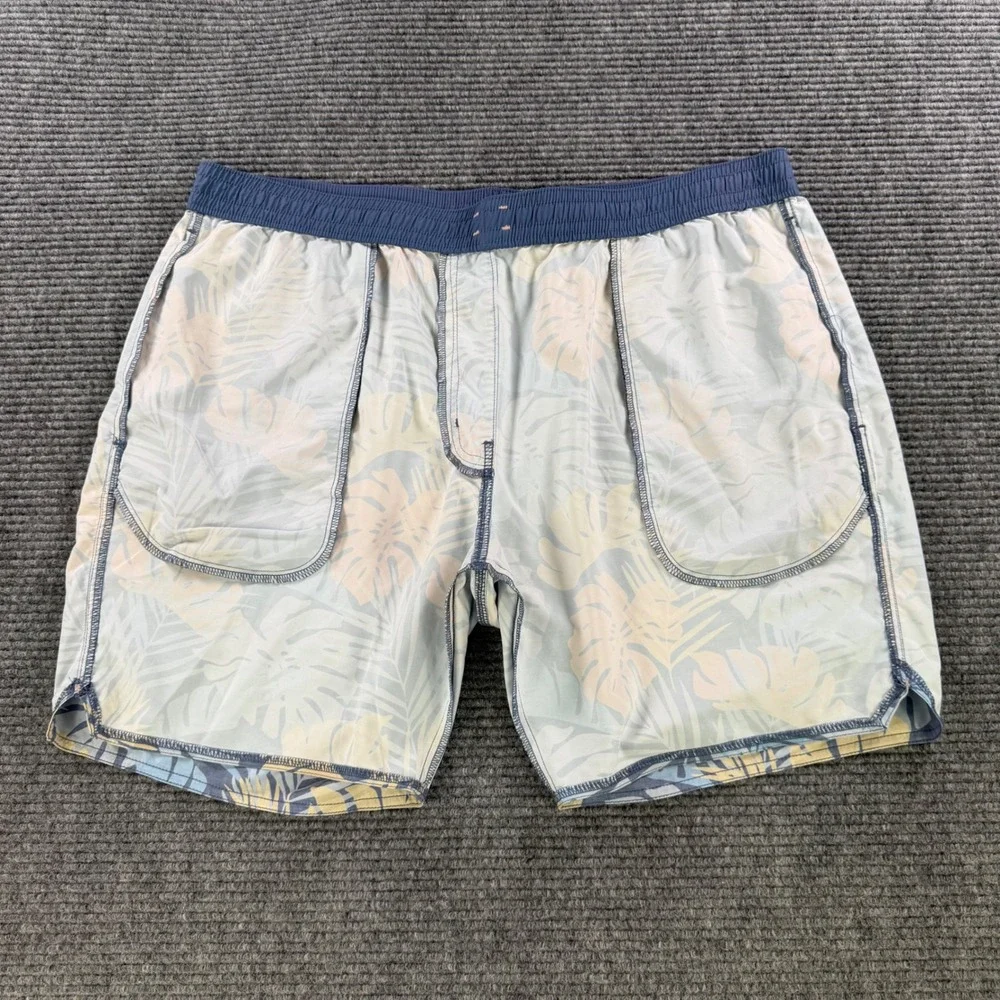 TravisMathew Mens‎ XXL Tropical Palm Print Board Shorts Blue Orange Swim Trunks